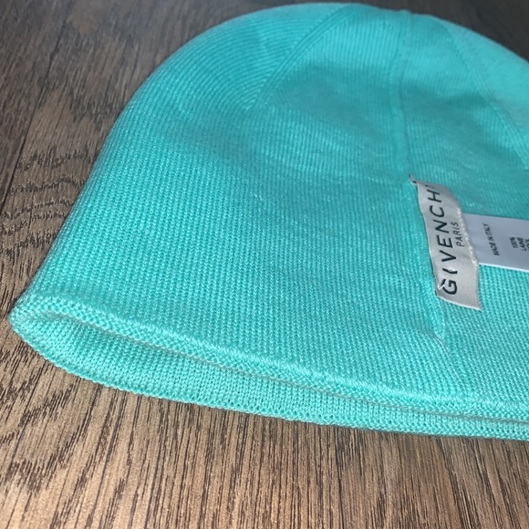 Givenchy Adult Unisex Split Logo Wool Beanie in Turquoise w black font, preloved - Picture 15 of 17